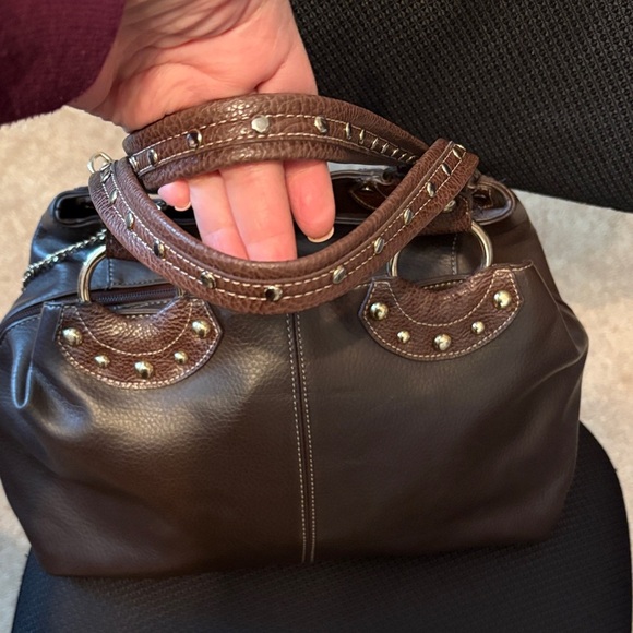 Kathy Van Zeeland Studded Brown Shoulder Bag - Picture 4 of 5